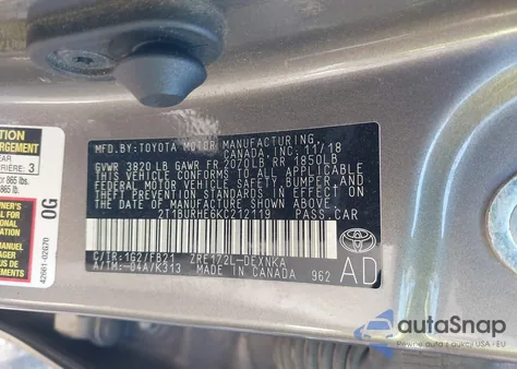 2019 Toyota Corolla Le из США, поврежденный, VIN 2T1BURHE6KC212119